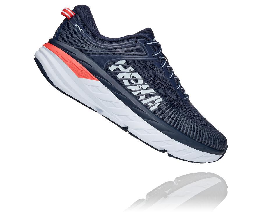 Hoka One One Hardloopschoenen Dames - Bondi 7 - Donkerblauw/Wit - KM9381052